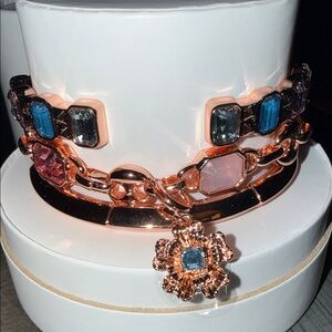Rose Gold Chain Bracelet with Multicolor Gemstones